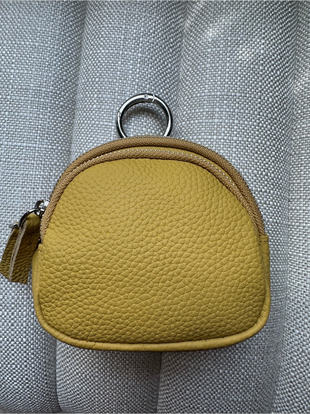 Compact Yellow Pebbled Leather Mini Pouch with Keyring